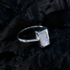 Rainbow Moonstone Solitaire German 92.5 Silver White Gemstone Slim Trendy Ring Jewelry