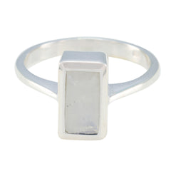 Rainbow Moonstone Solitaire German 92.5 Silver White Gemstone Slim Trendy Ring Jewelry