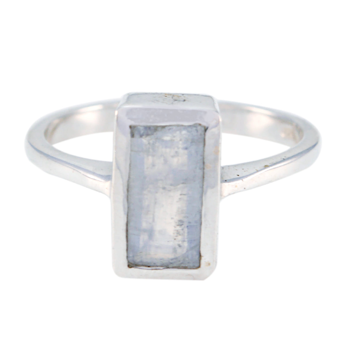 Rainbow Moonstone Solitaire German 92.5 Silver White Gemstone Slim Trendy Ring Jewelry