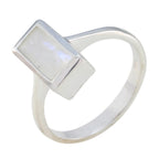 Rainbow Moonstone Solitaire German 92.5 Silver White Gemstone Slim Trendy Ring Jewelry
