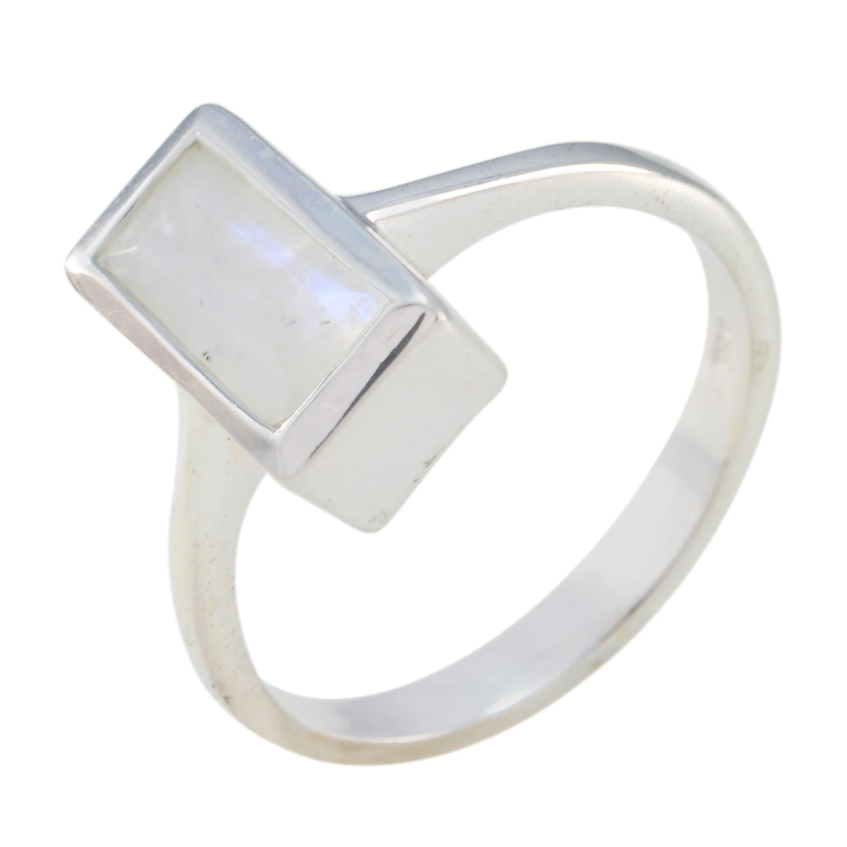 Rainbow Moonstone Solitaire German 92.5 Silver White Gemstone Slim Trendy Ring Jewelry