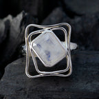 Rainbow Moonstone Solitaire Russian 925 Sterling Silver White Gemstone Mid weight Signet Ring Jewelry