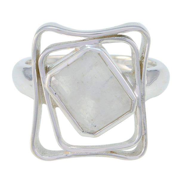 Rainbow Moonstone Solitaire Russian 925 Sterling Silver White Gemstone Mid weight Signet Ring Jewelry