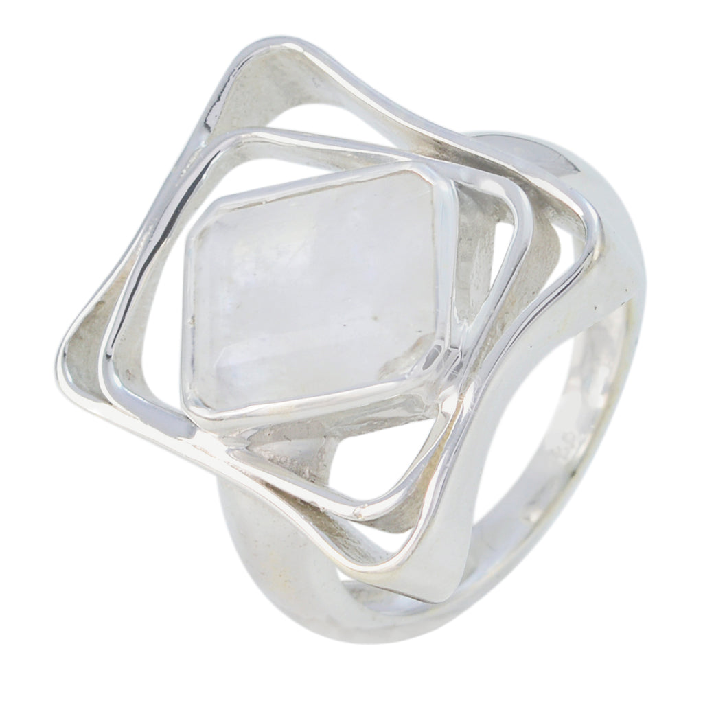 Rainbow Moonstone Solitaire Russian 925 Sterling Silver White Gemstone Mid weight Signet Ring Jewelry