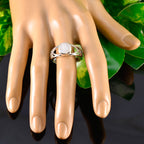 Rainbow Moonstone Solitaire African 925 Sterling Silver White Gemstone Tiny Love Ring Jewelry