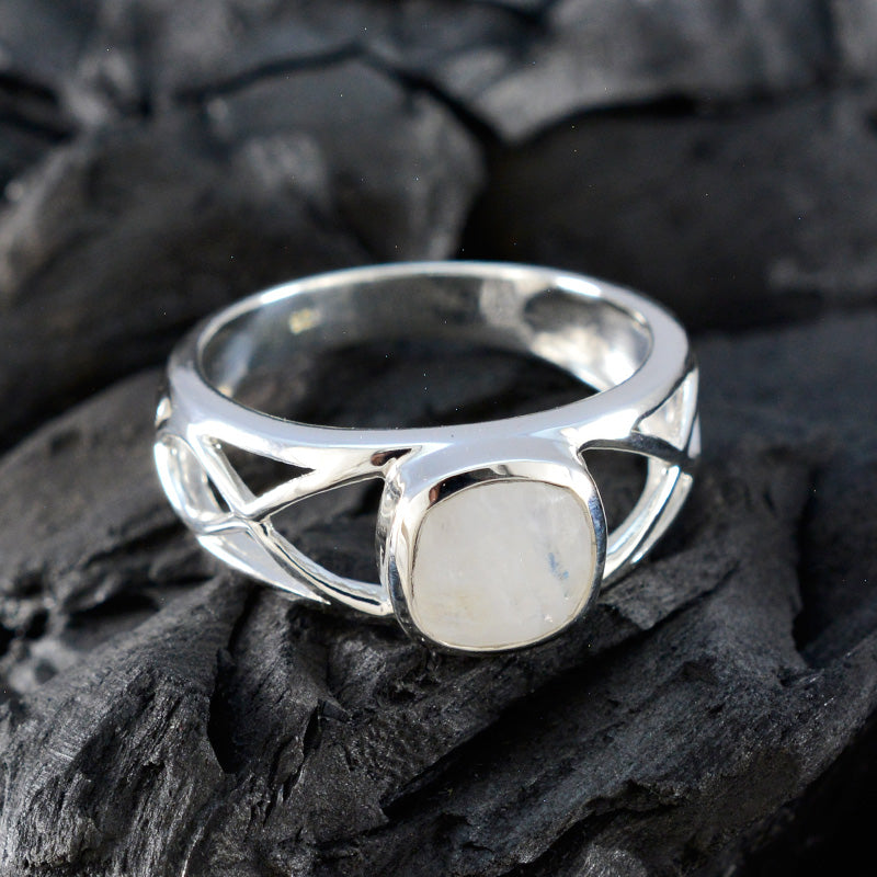 Rainbow Moonstone Solitaire African 925 Sterling Silver White Gemstone Tiny Love Ring Jewelry