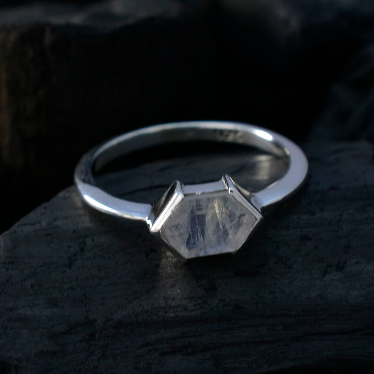 Rainbow Moonstone Solitaire American 925 Silver White Gems Dainty Boho Ring Jewellery