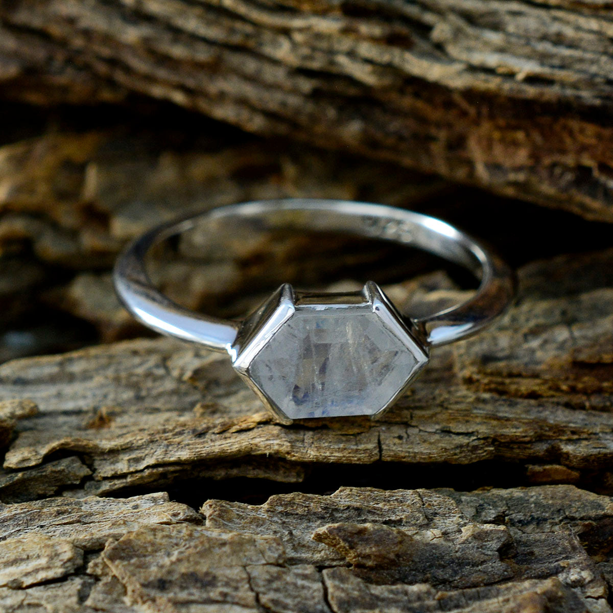 Rainbow Moonstone Solitaire American 925 Silver White Gems Dainty Boho Ring Jewellery