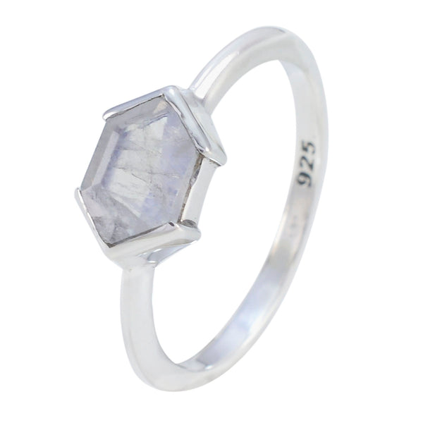 Rainbow Moonstone Solitaire American 925 Silver White Gems Dainty Boho Ring Jewellery