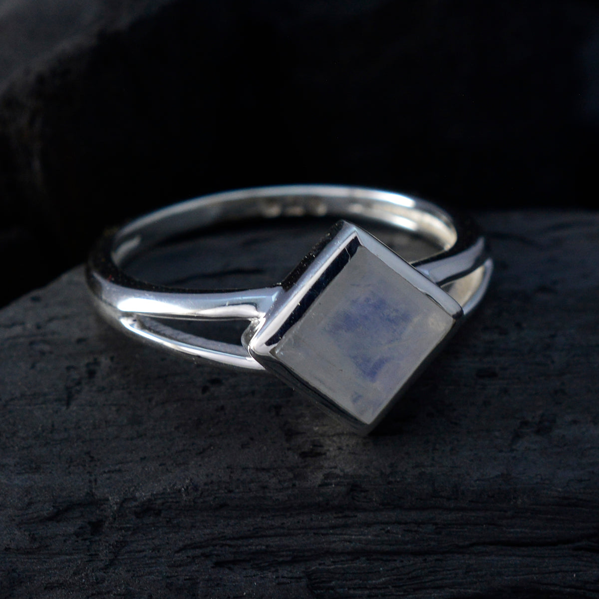 Rainbow Moonstone Solitaire Turkish 925 Silver White Gems Dainty Feminine Ring Jewelry