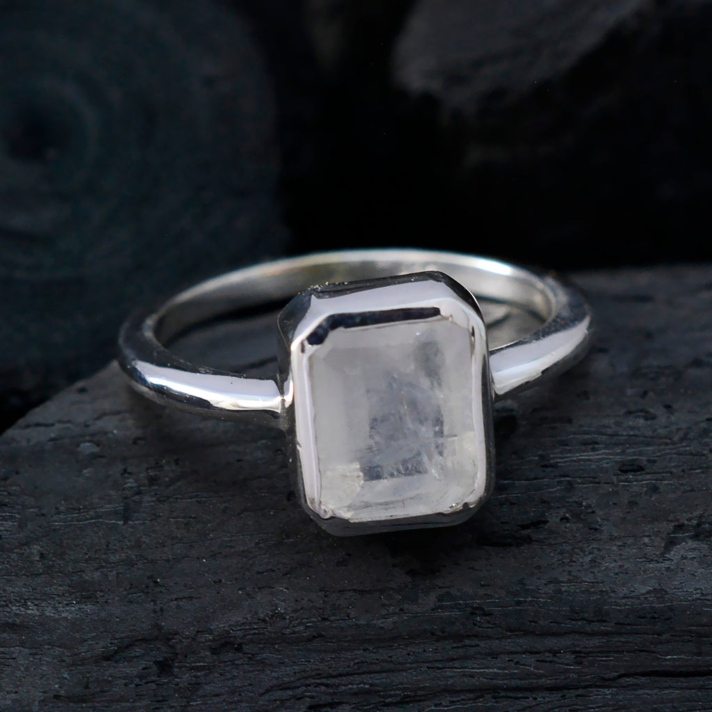 Rainbow Moonstone Solitaire Japanese Silver White Gems Whisper thin Boho Ring Jewelry