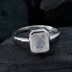 Rainbow Moonstone Solitaire Japanese Silver White Gems Whisper thin Boho Ring Jewelry