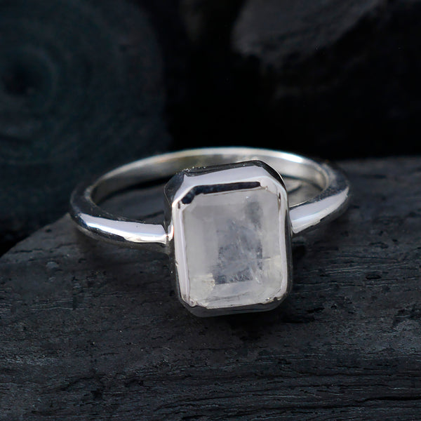 Rainbow Moonstone Solitaire Japanese Silver White Gems Whisper thin Boho Ring Jewelry