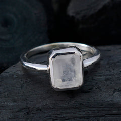 Rainbow Moonstone Solitaire Japanese Silver White Gems Whisper thin Boho Ring Jewelry