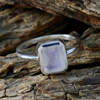 Rainbow Moonstone Solitaire Japanese Silver White Gems Whisper thin Boho Ring Jewelry