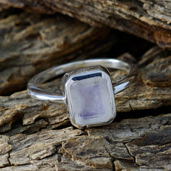 Rainbow Moonstone Solitaire Japanese Silver White Gems Whisper thin Boho Ring Jewelry