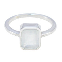 Rainbow Moonstone Solitaire Japanese Silver White Gems Whisper thin Boho Ring Jewelry