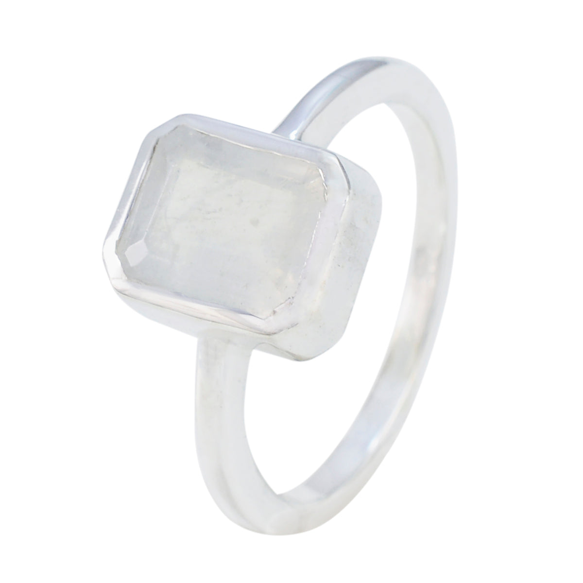 Rainbow Moonstone Solitaire Japanese Silver White Gems Whisper thin Boho Ring Jewelry