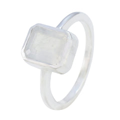 Rainbow Moonstone Solitaire Japanese Silver White Gems Whisper thin Boho Ring Jewelry