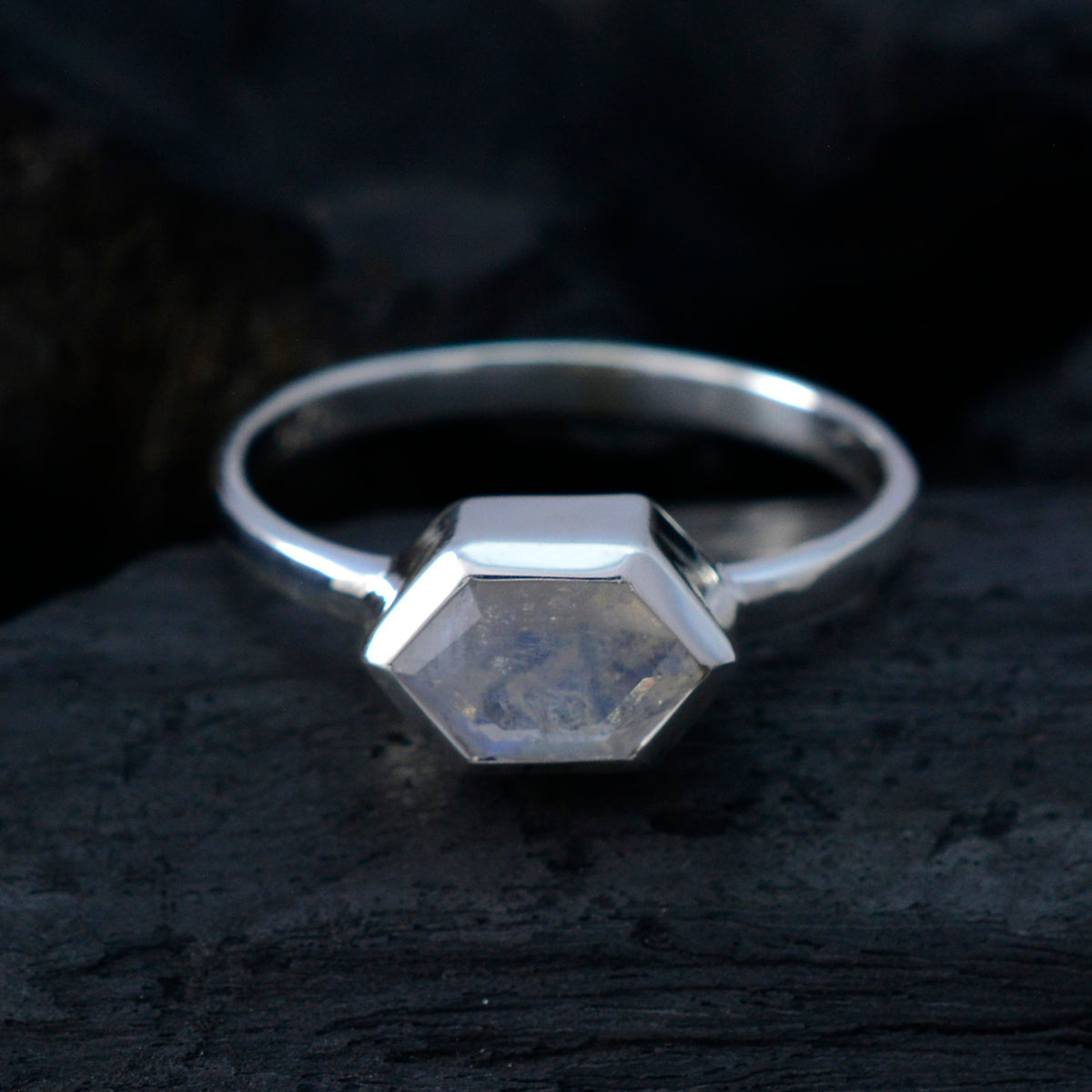 Rainbow Moonstone Solitaire American 92.5 Silver White Gemstones Delicate Graceful Ring Jewelry