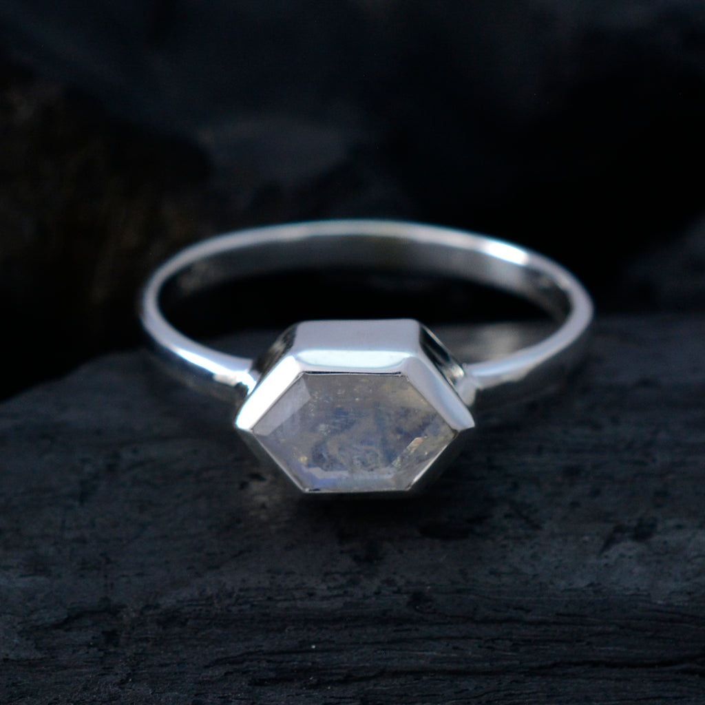 Rainbow Moonstone Solitaire American 92.5 Silver White Gemstones Delicate Graceful Ring Jewelry