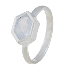 Rainbow Moonstone Solitaire American 92.5 Silver White Gemstones Delicate Graceful Ring Jewelry