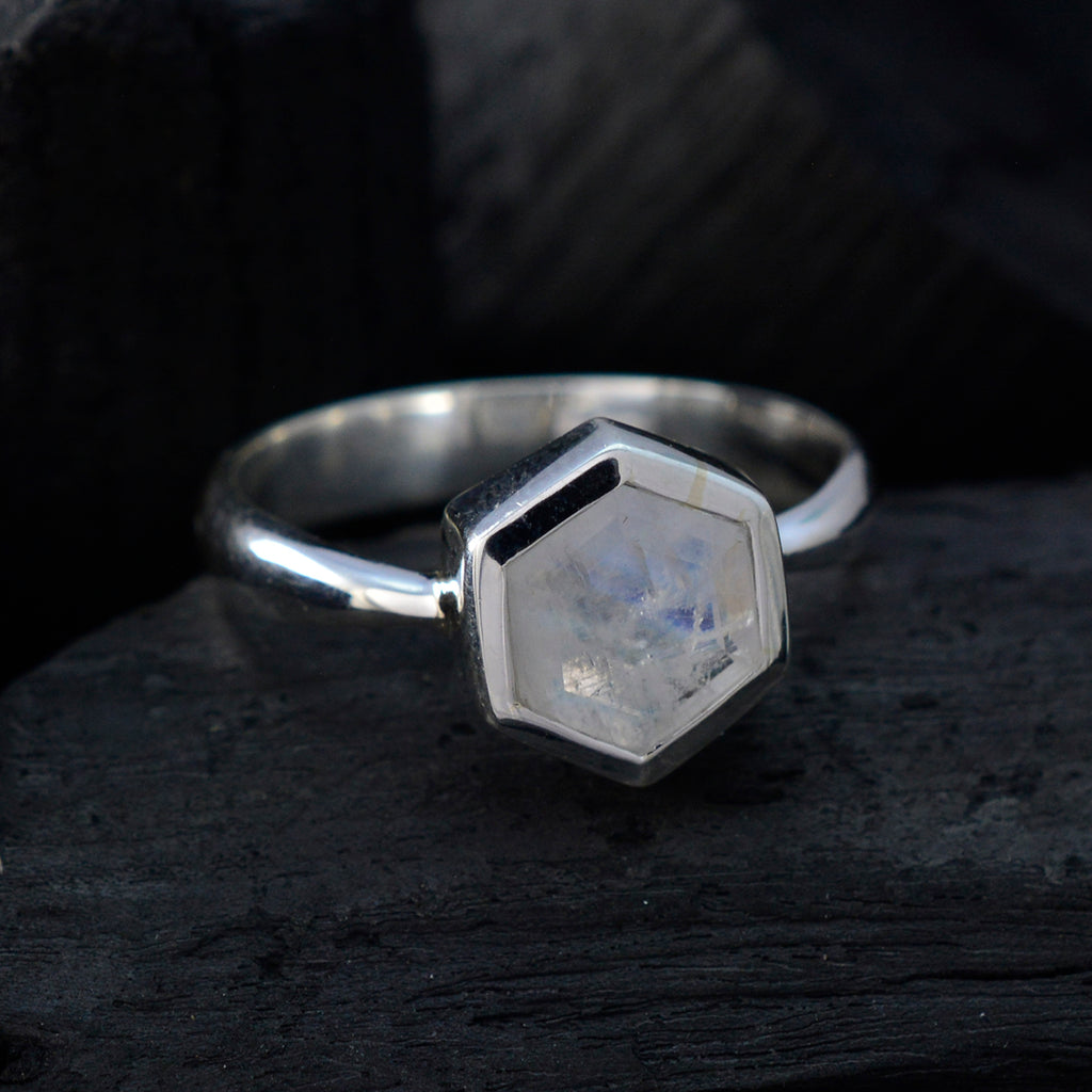 Rainbow Moonstone Solitaire Russian 92.5 Silver White Gemstones Featherlight Abstract Ring Jewellery