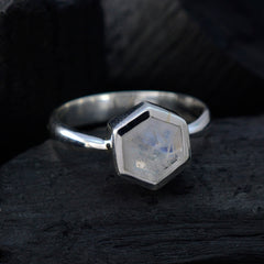 Rainbow Moonstone Solitaire Russian 92.5 Silver White Gemstones Featherlight Abstract Ring Jewellery