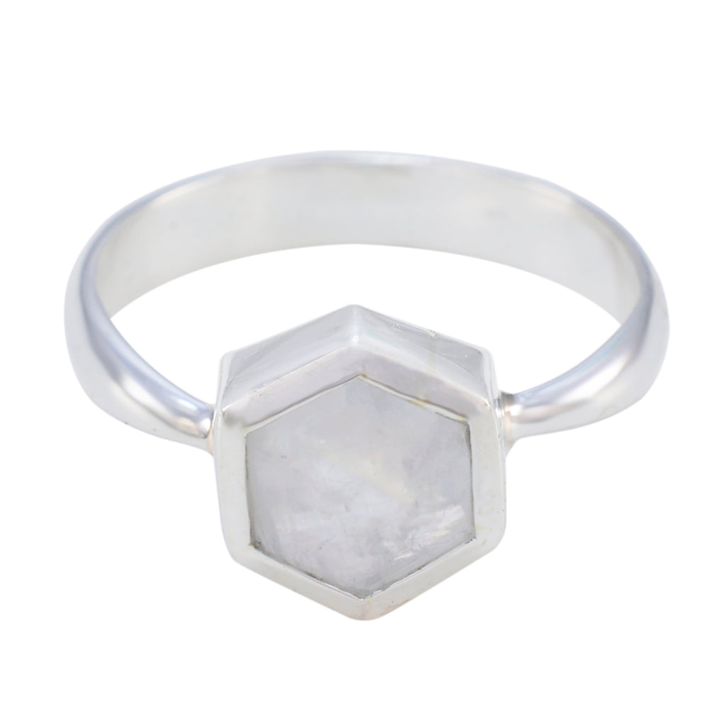 Rainbow Moonstone Solitaire Russian 92.5 Silver White Gemstones Featherlight Abstract Ring Jewellery