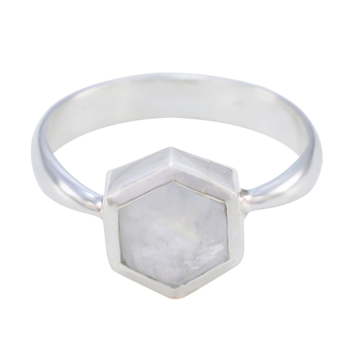 Rainbow Moonstone Solitaire Russian 92.5 Silver White Gemstones Featherlight Abstract Ring Jewellery