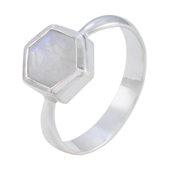 Rainbow Moonstone Solitaire Russian 92.5 Silver White Gemstones Featherlight Abstract Ring Jewellery