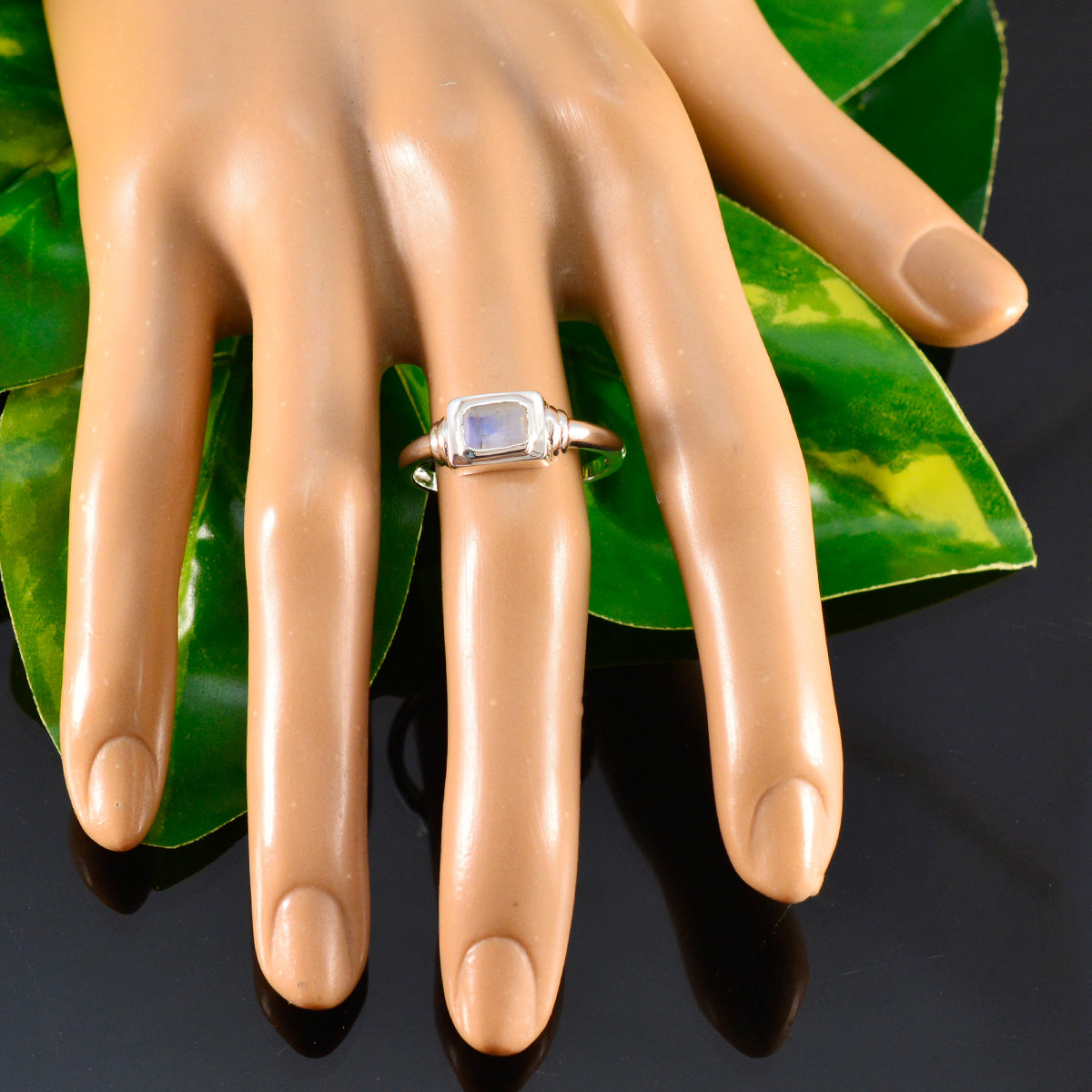 Rainbow Moonstone Solitaire Japanese 925 Sterling Silver White Gemstone Whisper thin Romantic Ring Jewelry