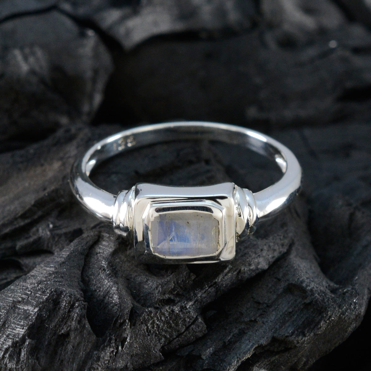 Rainbow Moonstone Solitaire Japanese 925 Sterling Silver White Gemstone Whisper thin Romantic Ring Jewelry