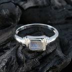 Rainbow Moonstone Solitaire Japanese 925 Sterling Silver White Gemstone Whisper thin Romantic Ring Jewelry