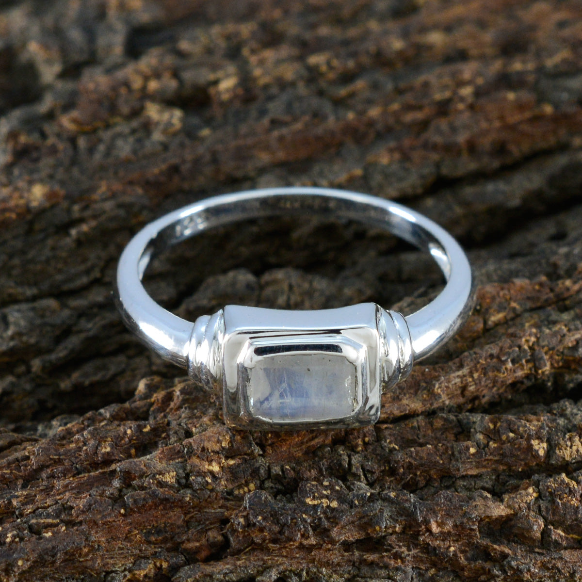 Rainbow Moonstone Solitaire Japanese 925 Sterling Silver White Gemstone Whisper thin Romantic Ring Jewelry