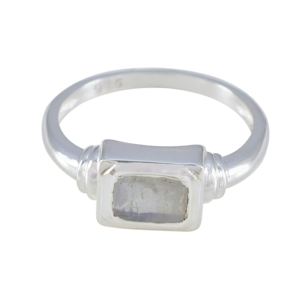 Rainbow Moonstone Solitaire Japanese 925 Sterling Silver White Gemstone Whisper thin Romantic Ring Jewelry