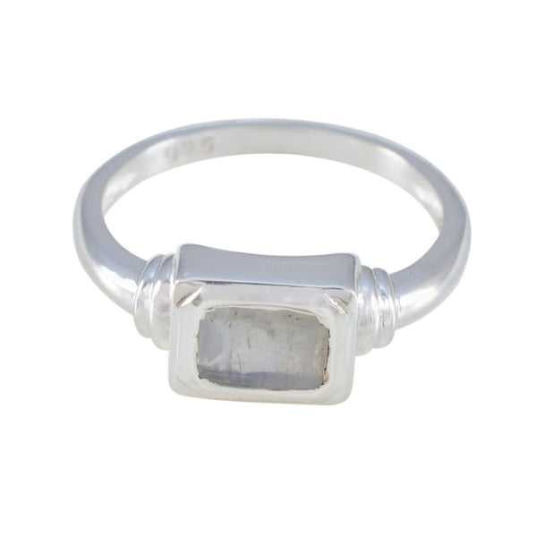 Rainbow Moonstone Solitaire Japanese 925 Sterling Silver White Gemstone Whisper thin Romantic Ring Jewelry