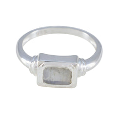 Rainbow Moonstone Solitaire Japanese 925 Sterling Silver White Gemstone Whisper thin Romantic Ring Jewelry
