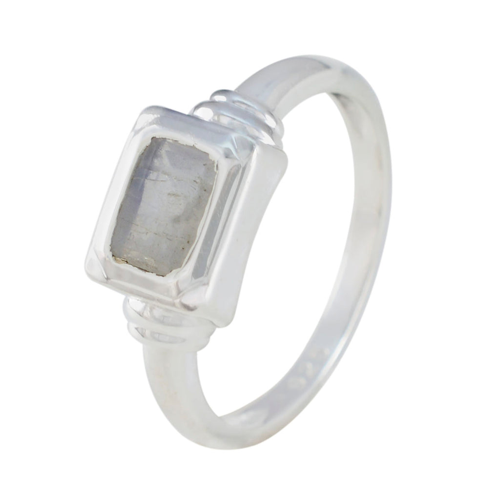 Rainbow Moonstone Solitaire Japanese 925 Sterling Silver White Gemstone Whisper thin Romantic Ring Jewelry