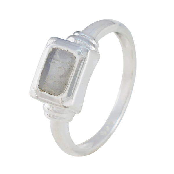 Rainbow Moonstone Solitaire Japanese 925 Sterling Silver White Gemstone Whisper thin Romantic Ring Jewelry
