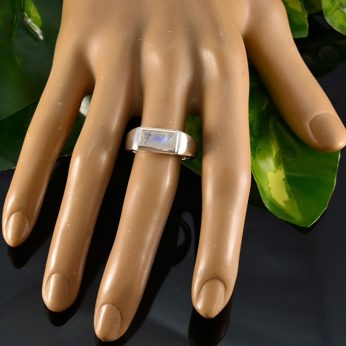 Rainbow Moonstone Solitaire Russian 925 Silver White Gems Tiny Love Ring Jewelry