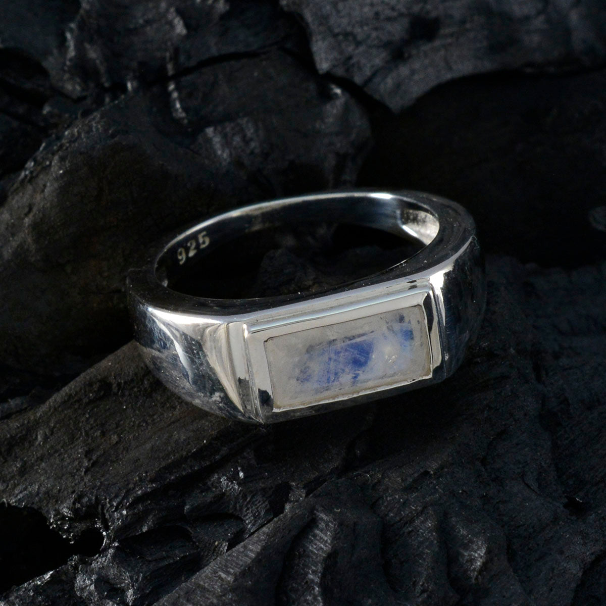 Rainbow Moonstone Solitaire Russian 925 Silver White Gems Tiny Love Ring Jewelry