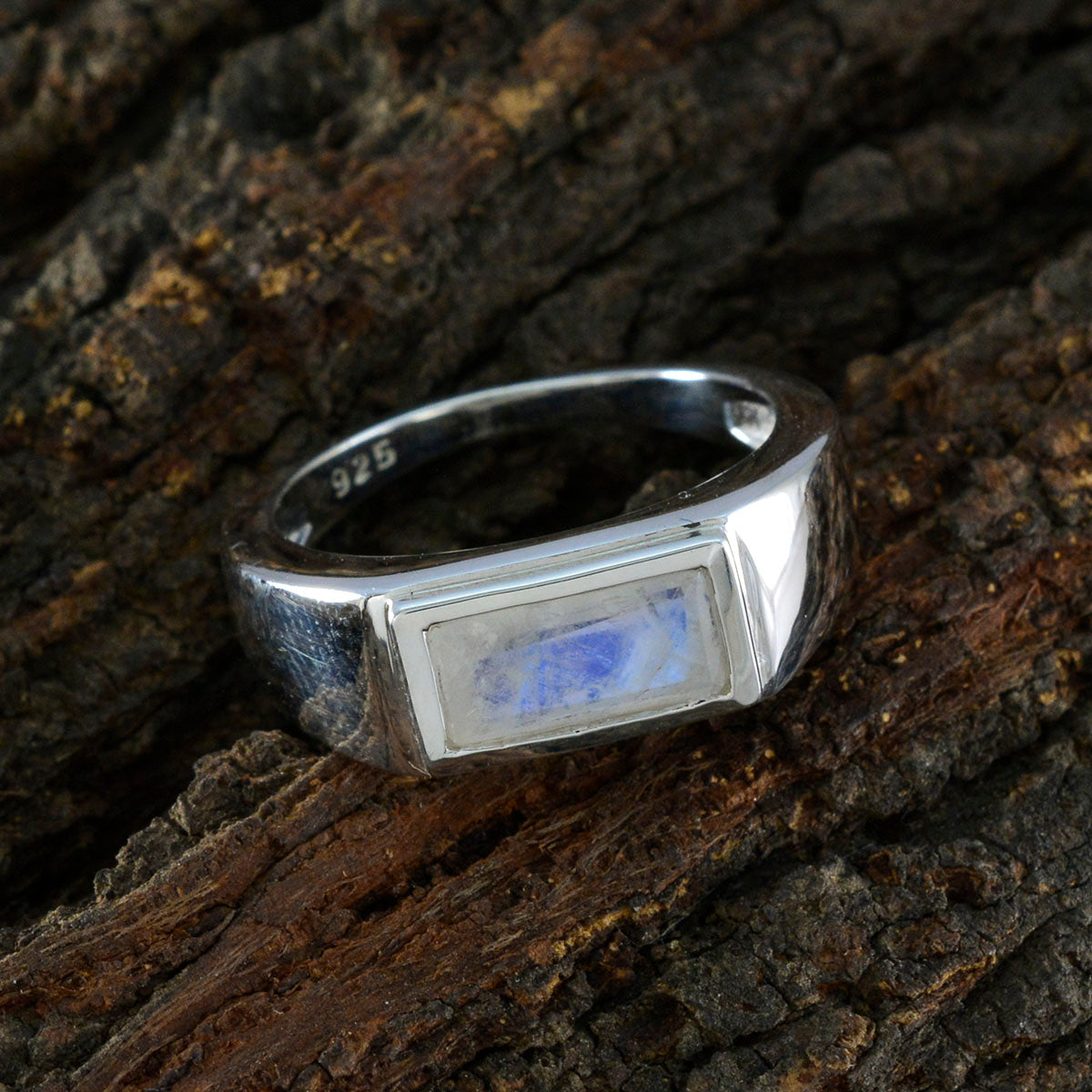 Rainbow Moonstone Solitaire Russian 925 Silver White Gems Tiny Love Ring Jewelry