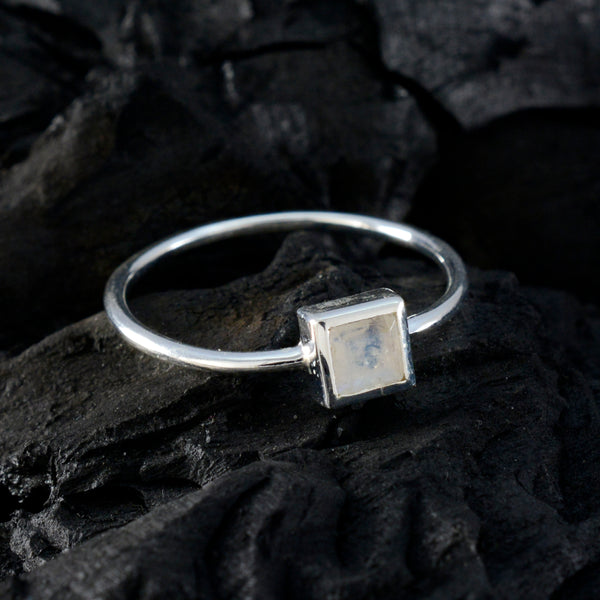 Rainbow Moonstone Solitaire Korean 92.5 Silver White Gemstones Elegant  Feminine Ring Jewellery