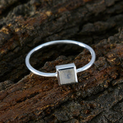 Rainbow Moonstone Solitaire Korean 92.5 Silver White Gemstones Elegant  Feminine Ring Jewellery