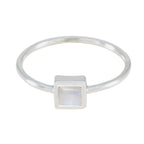 Rainbow Moonstone Solitaire Korean 92.5 Silver White Gemstones Elegant  Feminine Ring Jewellery