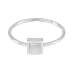Rainbow Moonstone Solitaire Korean 92.5 Silver White Gemstones Elegant  Feminine Ring Jewellery
