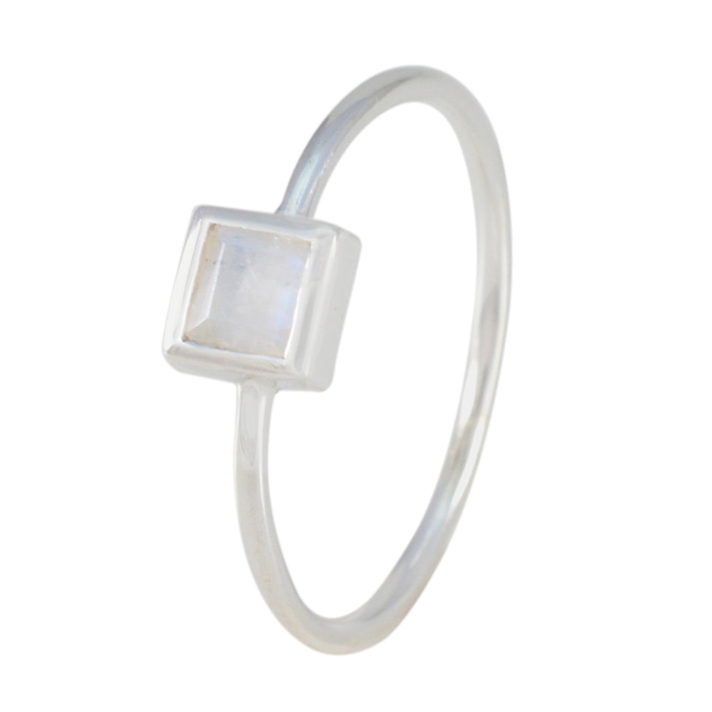 Rainbow Moonstone Solitaire Korean 92.5 Silver White Gemstones Elegant  Feminine Ring Jewellery