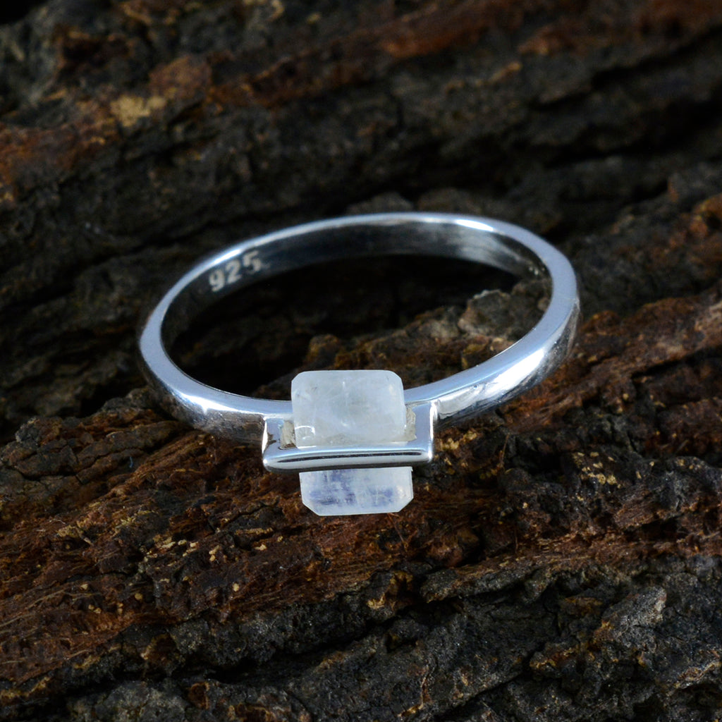 Rainbow Moonstone Solitaire American 92.5 Silver White Gemstones Dainty Feminine Ring Jewelry