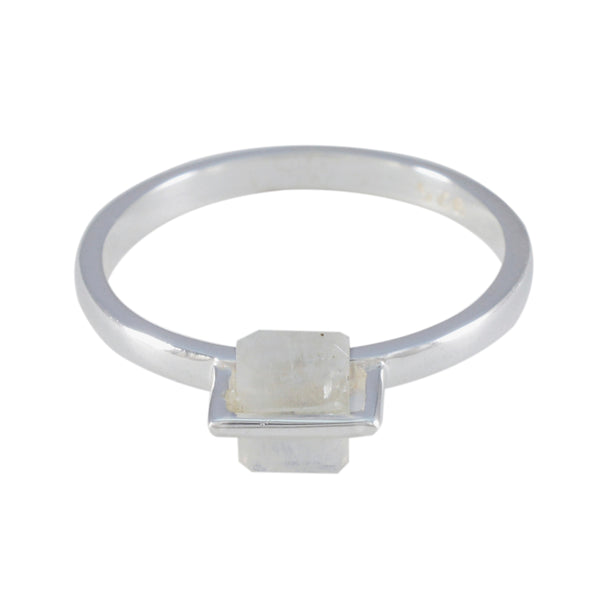 Rainbow Moonstone Solitaire American 92.5 Silver White Gemstones Dainty Feminine Ring Jewelry